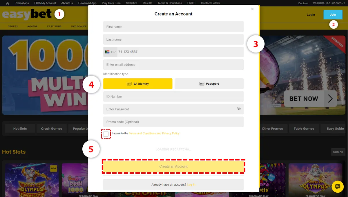 EaziBet (easybet) Registration Steps Screenshot